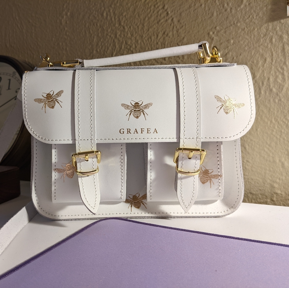 Bee mini satchel bag in white